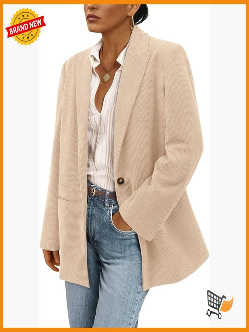 Women's Corduroy Blazer Jacket Notch Lapel Long Sleeve Business Casual